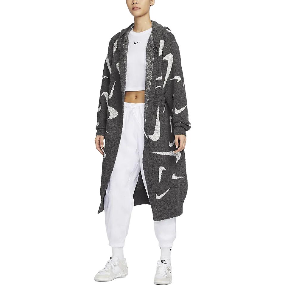Nike Спортивная одежда Phoenix Cozy Bouclé All Over Print Hooded Loose Long Knit Sweater Women sweater Medium-Gray FD4283-254
