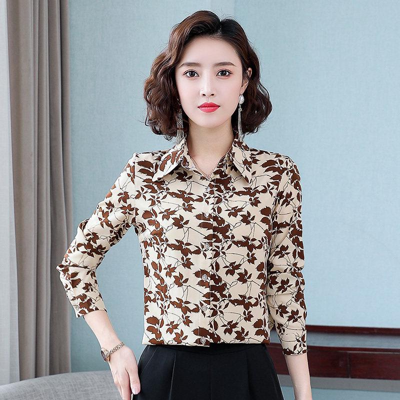 Женская осенняя рубашка из шифона с цветочным принтом и длинными рукавами в стиле ретро
