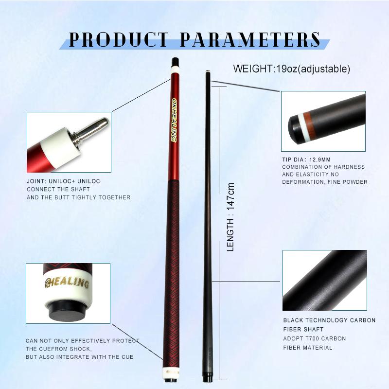 OKHEALING 3 Pieces 12.9mm Tip Break-Jump Cue Carbon Fiber Shaft Butt 147cm/58inch Weight 19Oz Billiard Sticks Pool Game