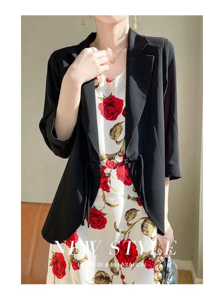 Женский белый шифоновый пиджак - лето 2024, элегантный дизайн, застежка на пуговицы, рукава три четверти