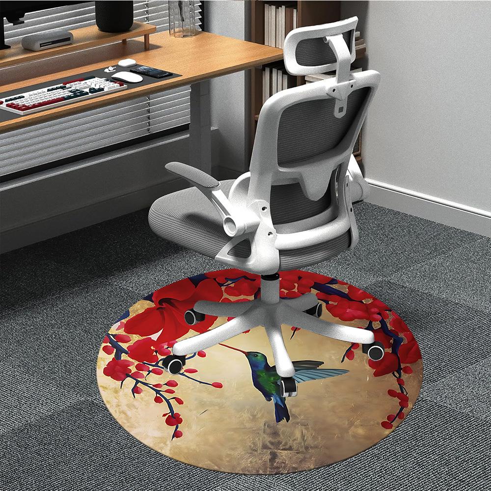 1PC Hummingbird Blossom Office Round Area Rug, Indoor Mat Suitable ForOffice, Under Office Chairs Bedroom Living Room Home Decor, Room Deco, D075