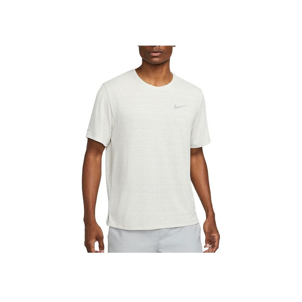 Nike Мужская футболка с короткими рукавами для бега Dri-Fit Miler со светящимся логотипом и круглым вырезом Light-Bone CU5993-072