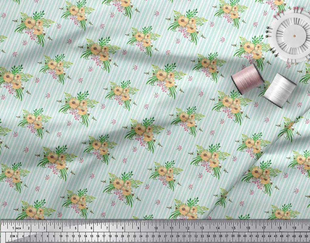 Soimoi Синяя японская креп-сатиновая ткань в полоску и с цветочным принтом анемона по метрам 42 дюйма