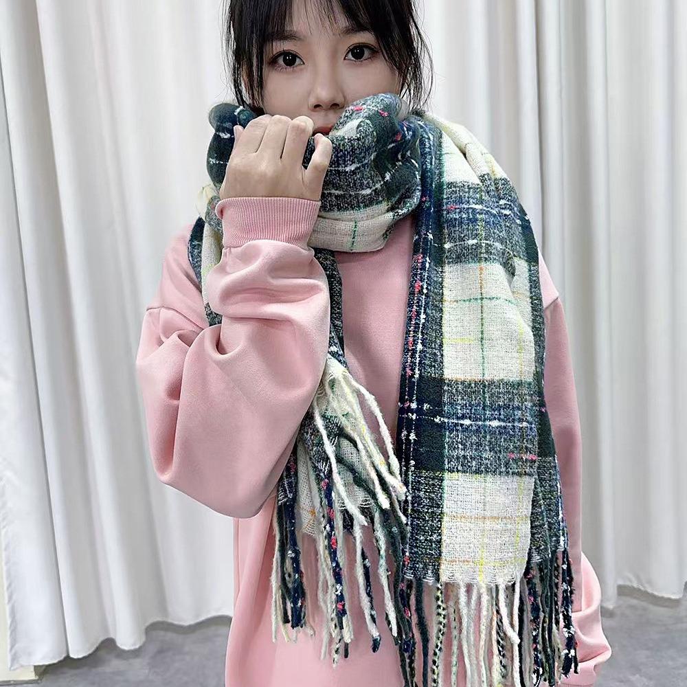 Mohair Winter Cashmere Scarves Tassel Long Shawl Retro Plaid Wool Scarf Girl