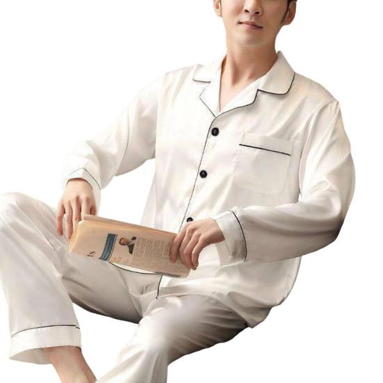 1 комплект, мужская одежда для сна, однотонная однобортная домашняя одежда с длинными рукавами, свободный пижамный комплект больших размеров из ледяного шелка для дома