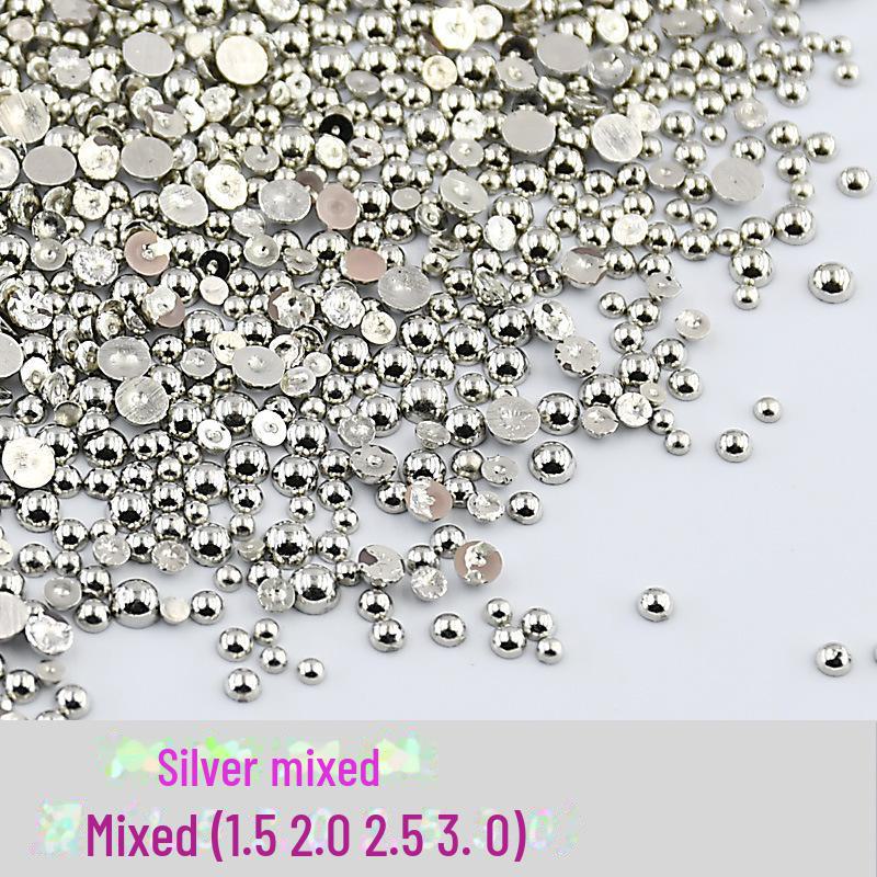 Смешанные мини-жемчужины для нейл-арта: Золотые и серебряные полулицевые декоративные жемчужины с плоским дном для самостоятельного маникюра