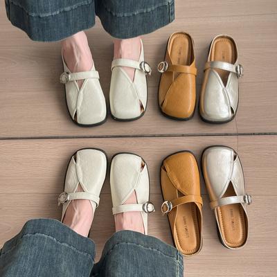 Французская сумка голова полушлепанцы женская верхняя одежда 2025 лето новые на плоской подошве крутые шлепанцы ленивые на одном педале обувь Мюли