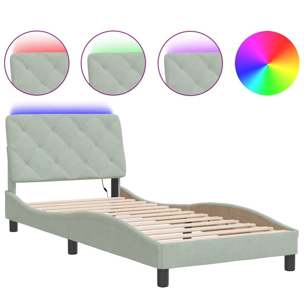 vidaXL Bettgestell mit LED ohne Matratze Hellgrau 80x200 cm Samt