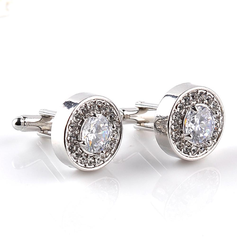Fashion Shiny Rhinestone Men's Cuff Links Wedding Party Shirt Round Cufflinks
