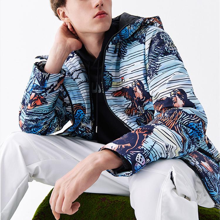 Fila Korno Mountain All Over Print Loose Lightweight Down Jacket Men Outerwear Forget-Me-Not-Blue F11M048912F-LB