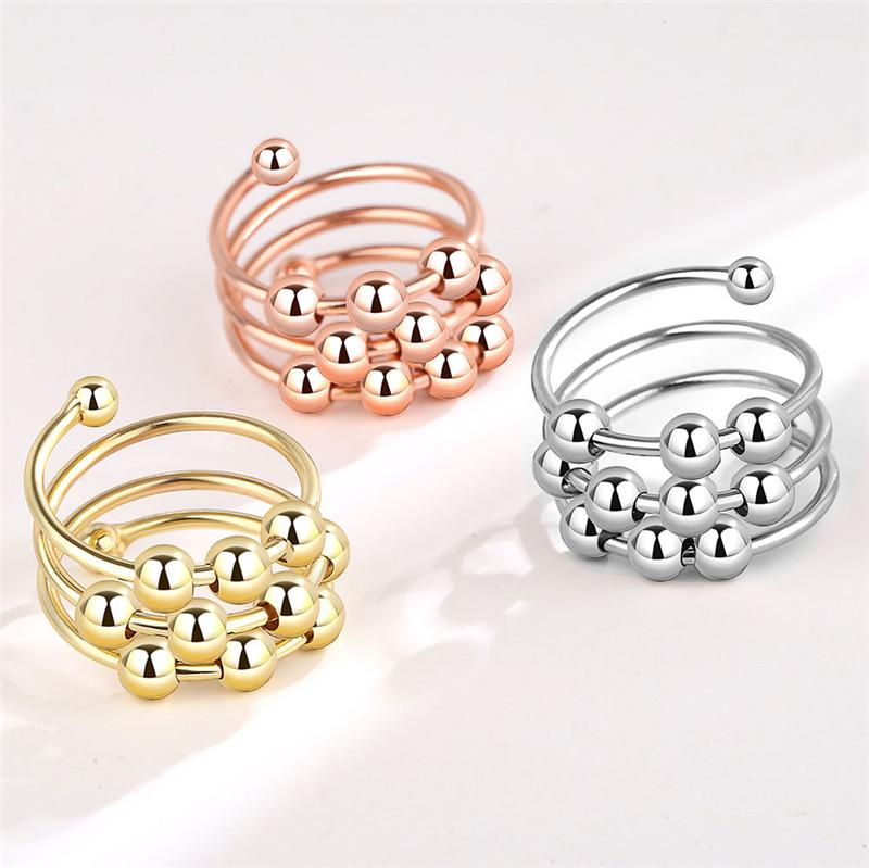 Fashion Beads Anxiety Ring Fidget Spinner Rings Korea Crystal Butterfly Flower Star Moon Ring Anti Stress Jewelry Gift