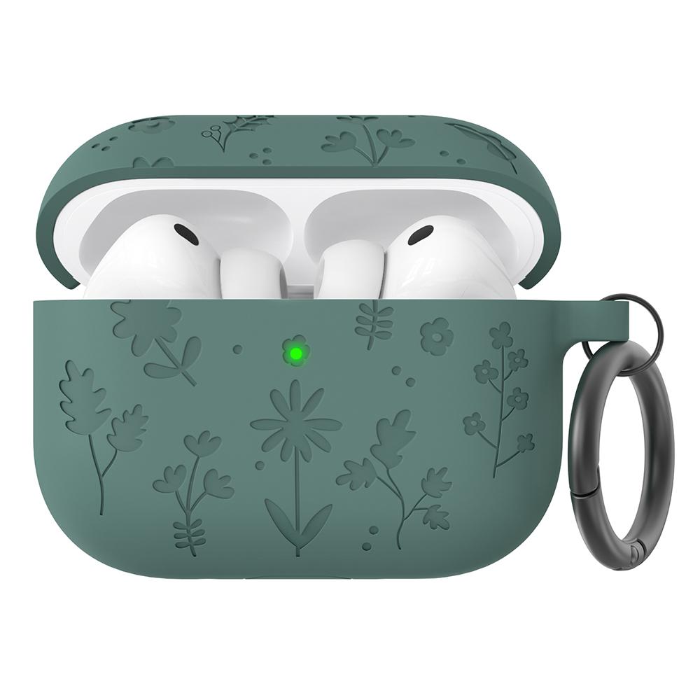 AHASTYLE WG186 Для AirPods Pro 3 Силиконовый чехол с тисненым цветочным узором Защитная крышка с крючком