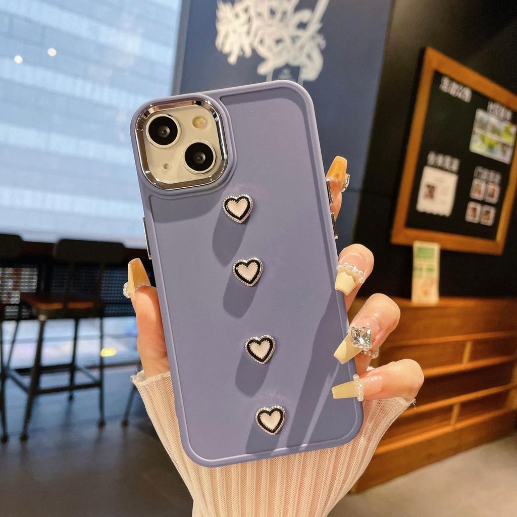 Simple and Suitable for IPhone16PRO Electroplated Small Love Mobile Phone Case Apple 13 8P Metal Photo Frame Protection Case
