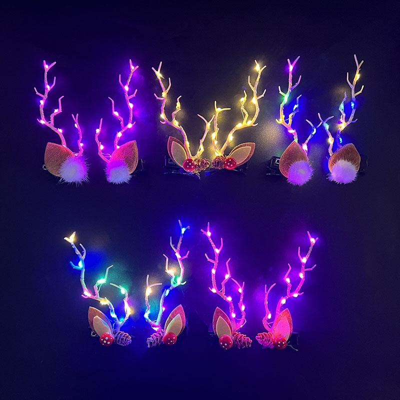 Рождественская светодиодная заколка для волос в виде рогов для женщин и девочек, светящиеся рога оленя, головной убор, аксессуары для волос, рождественский новогодний декор