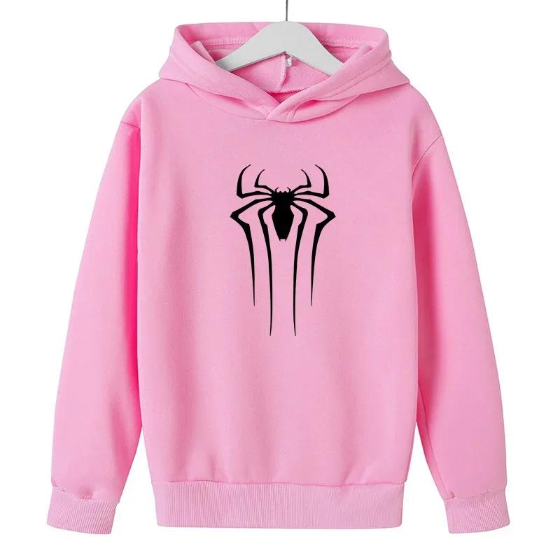 Детская толстовка с капюшоном, модная для мальчиков и девочек, с принтом паука, свободная детская флисовая толстовка-пуловер, 2-14 лет