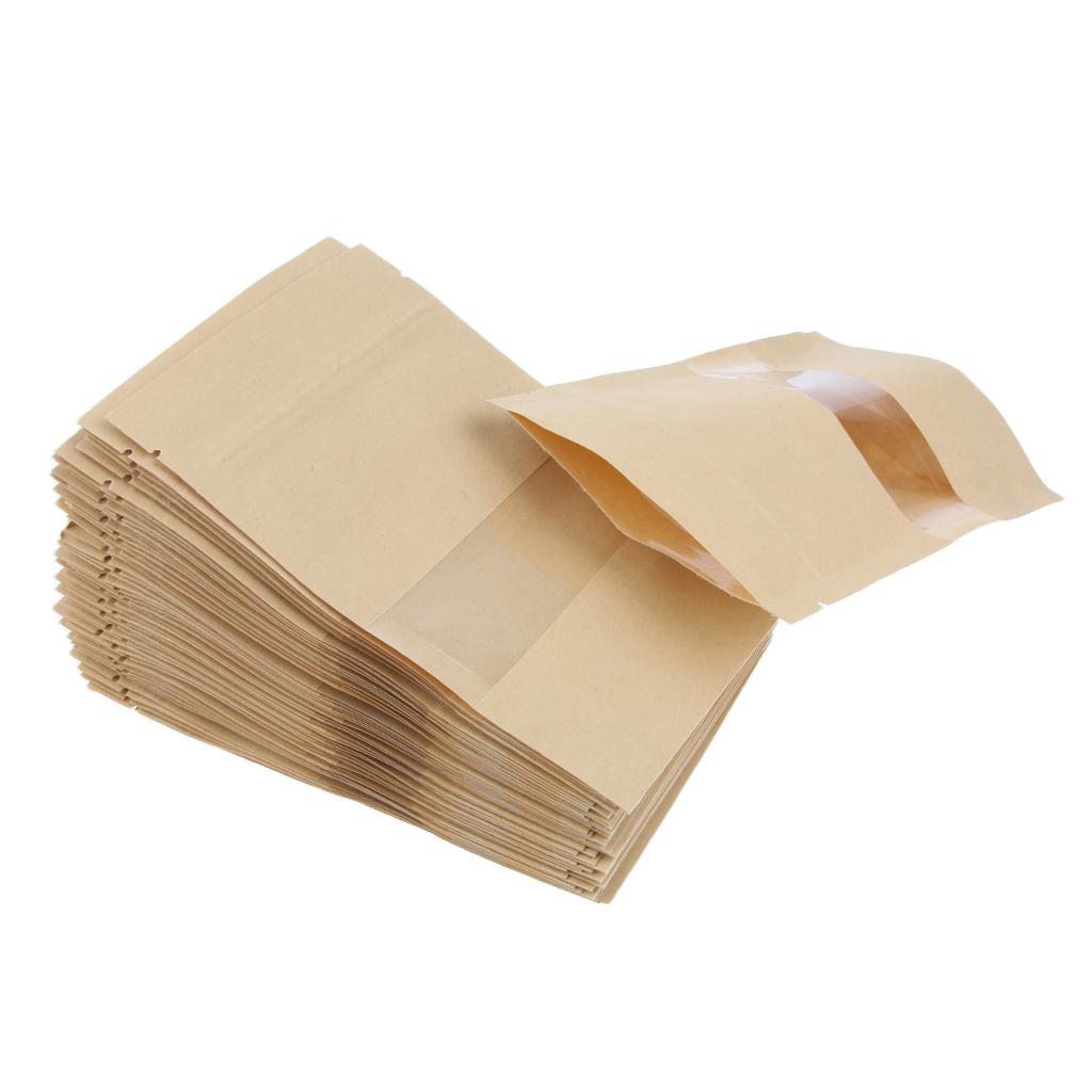50x крафт-бумажный пакет Stand Up Pouch для пищевых продуктов с застежкой-молнией, самозапечатывающийся с окошком