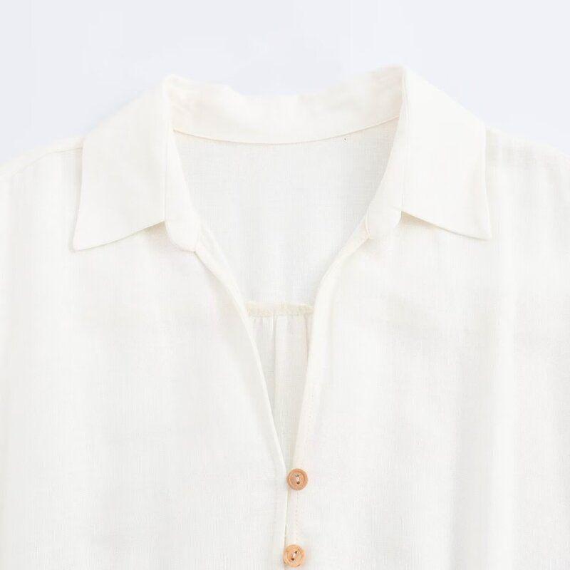 2024 New Lapel Curling Short Sleeve with Belt Return Pattern Printed Shirt Dress 8253497 330