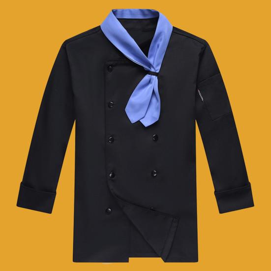 Униформа повара с галстуком-шарфом, двубортная, с пуговицами, воротником-стойкой, длинными рукавами, женская и мужская, рубашка повара, рабочая одежда