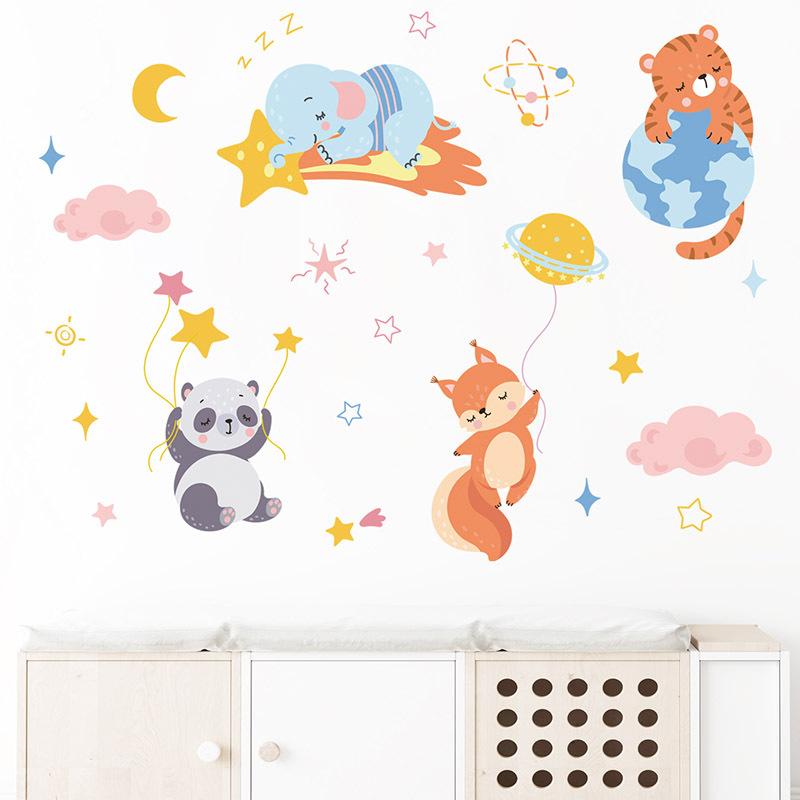 Cartoon Cute Lion Elephant Giraffe Tree Forest Animal Wall Stickers for Bedroom Living Room Nursery Decoration Wall Decals