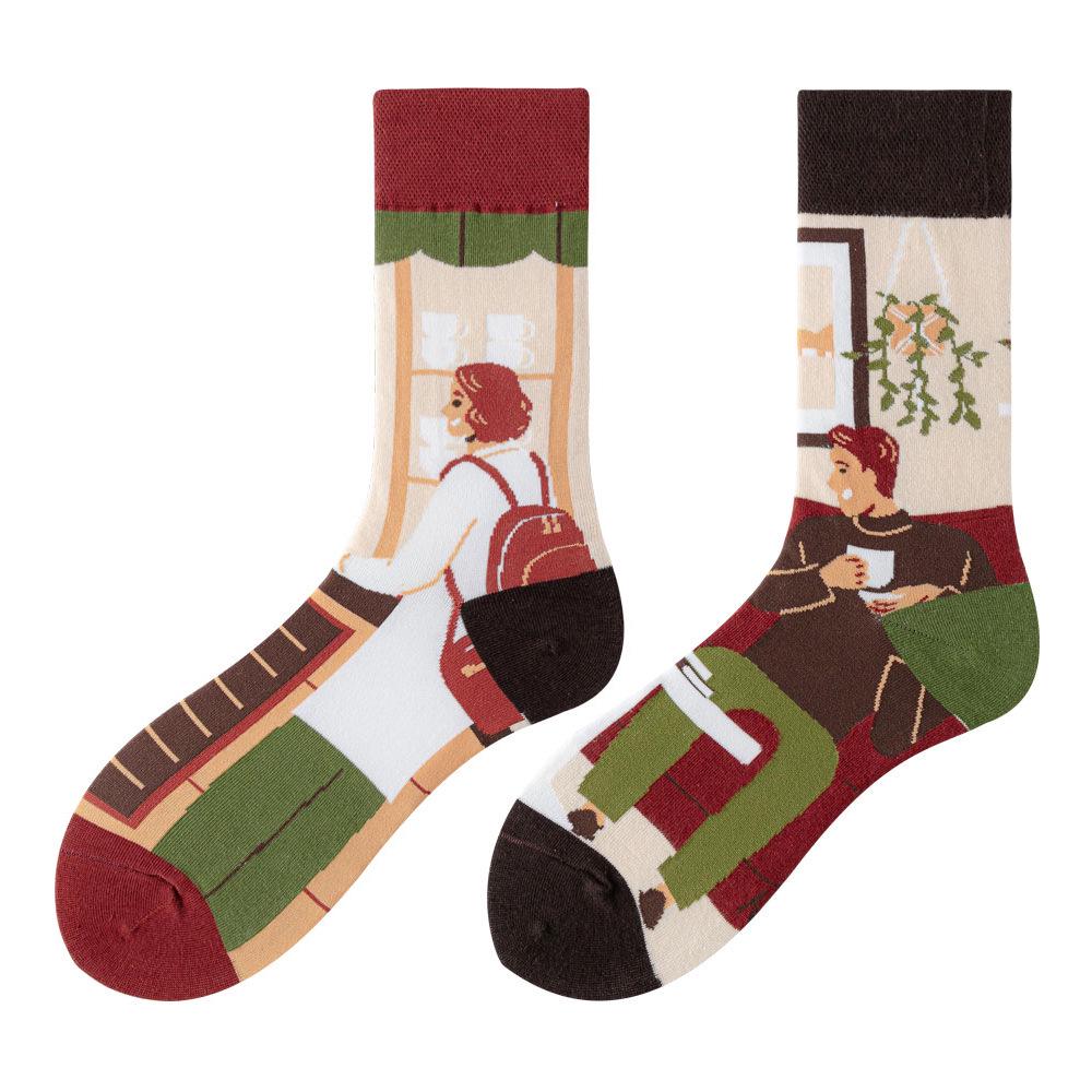 Asymmetric Colorful Christmas Cotton Socks for Couples