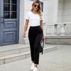 Women Summer Pants Mid-rise Button Zipper Fly Straight Leg Long Trousers with Pockets Solid Color Casual Pants