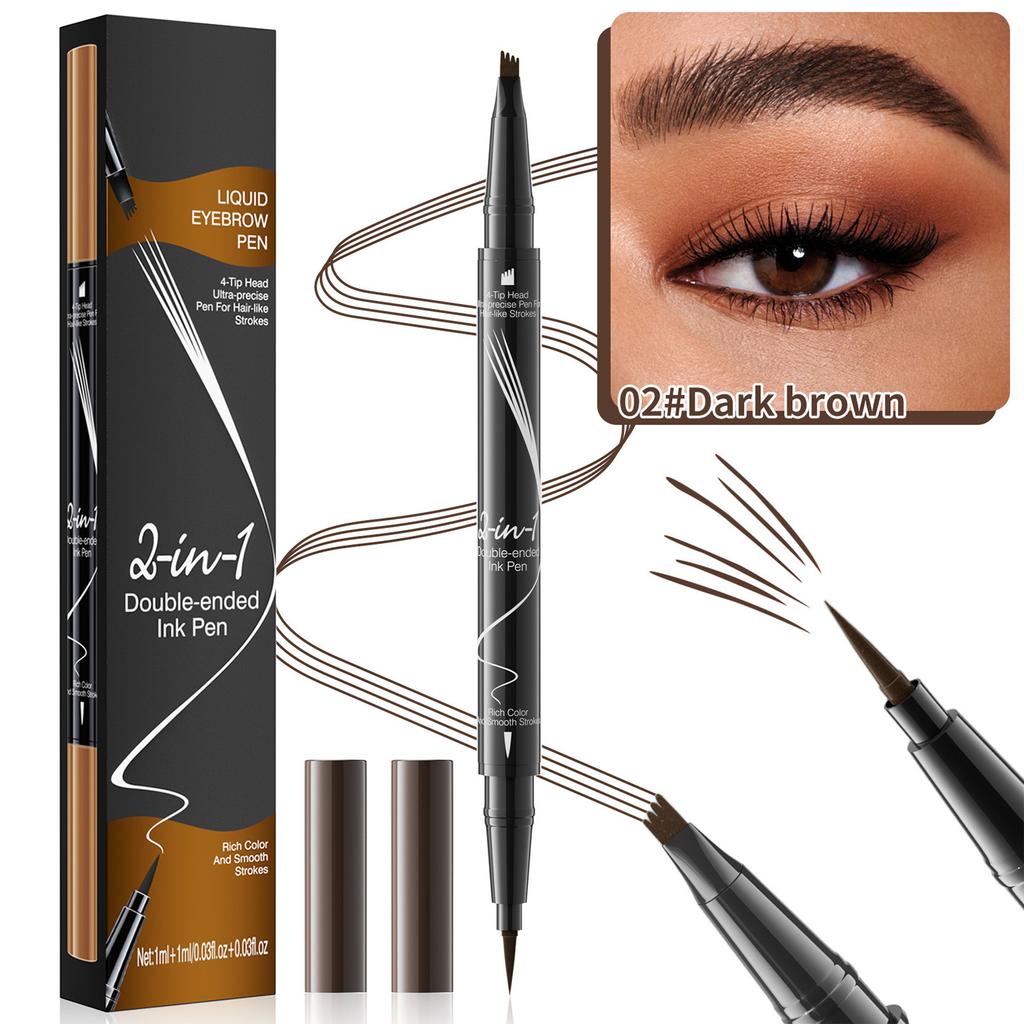 Dual-Tip Eyebrow Makeup Tool: Waterproof Pencil and Liquid Liner with Precision 4-Fork Brush for Defined Brows