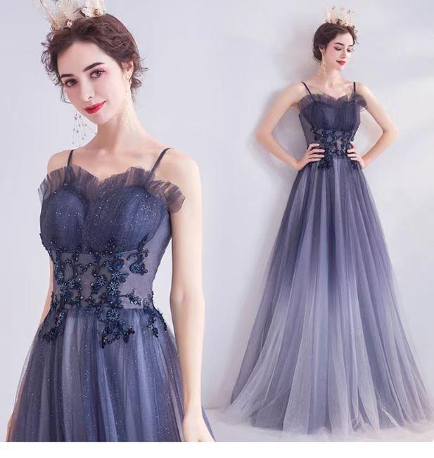 Banquet annual performance evening dress 1011 new summer temperament generous dress skirt Xingyao gradual change blue starry sky skirt