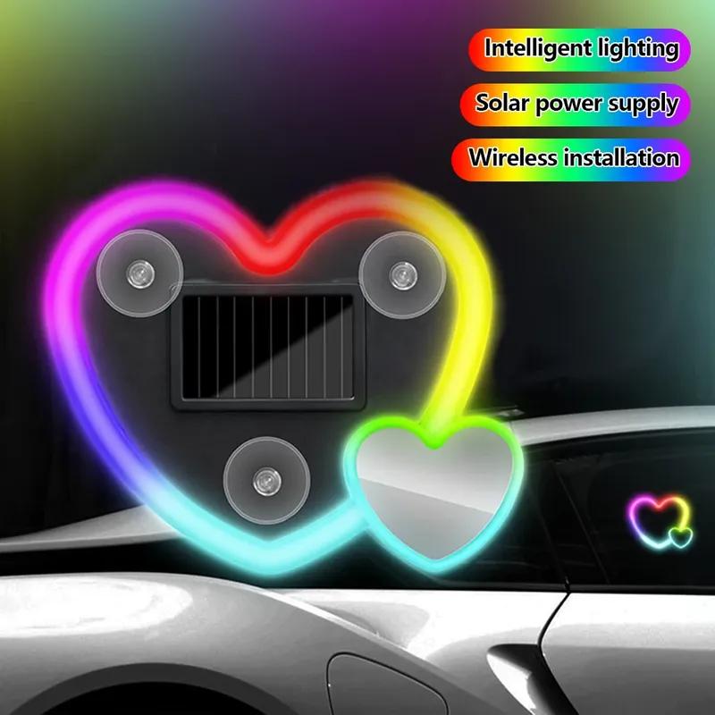 Easy Installation Dual Heart Shape Wireless Car LED Heart Light Suction Cup Solar Powered Soft Illumination Car Neon Light