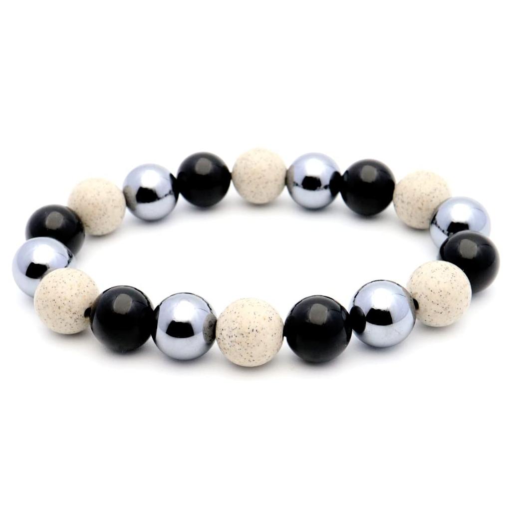 Terahertz Ore Hokutolite Morion Black Crystal Bracelet Power Stone 12mm Inner Circumference [GOLD STONE] Approx. 18.5cm