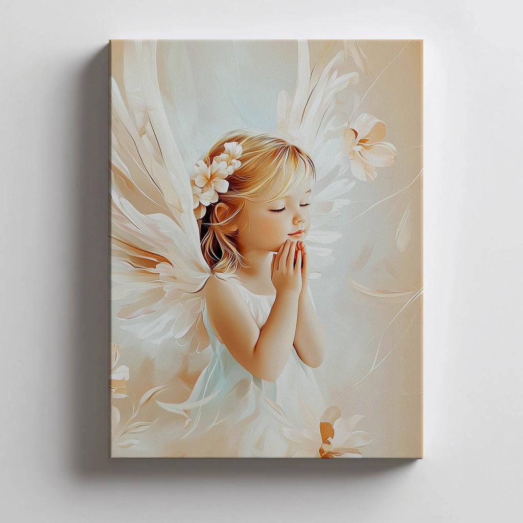 Plakat Urokliwy Aniołek W Modlitwie Plakat Urokliwy Aniołek W Modlitwie, 50X70 Cm, Bez Ramy, Płótno Premium Na Blejtramie
