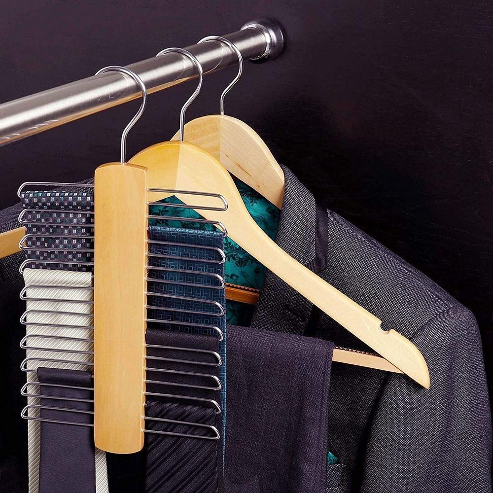 Double Tie Rack Wooden Scarf Hook Multifunctional Tie Hanger Wardrobe