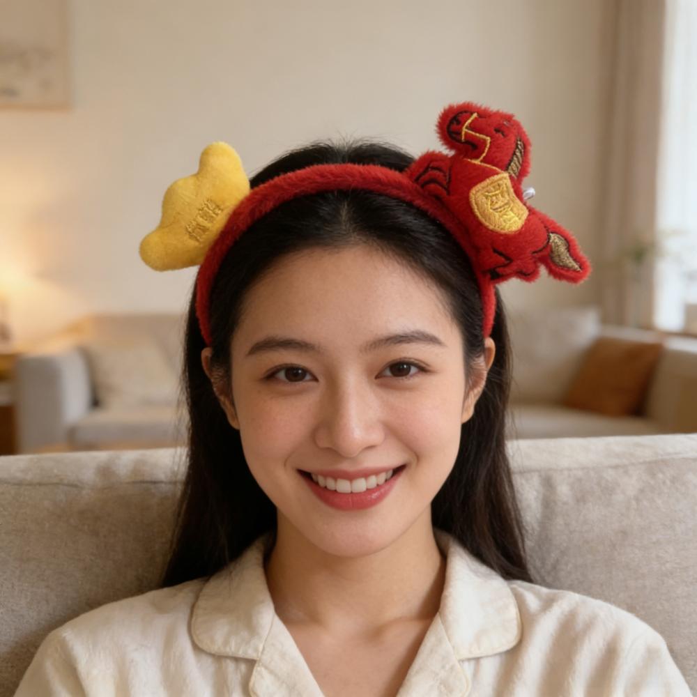 Exquisite Cartoon Horse Hair Hoop Plush New Year Mascot Headband Party Pony Headpiece  Photo Prop