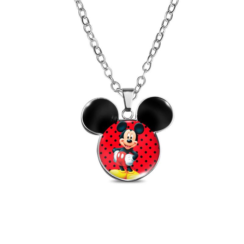 Vintage Mickey Minnie Cartoon Style Necklace With Retro Gemstone Pendant For Unique Fashion