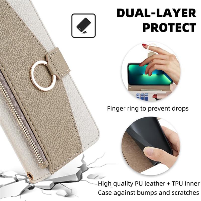 For Samsung Galaxy S24+ Zipper Pocket Phone Cover Crossbody Case with Makeup Mirror