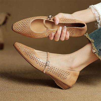 Мода 2025 Новая летняя женская обувь из коровьей кожи, женские туфли-лодочки с квадратным носком, женская обувь, модная обувь Мэри Джейн с вырезами, обувь на низком каблуке