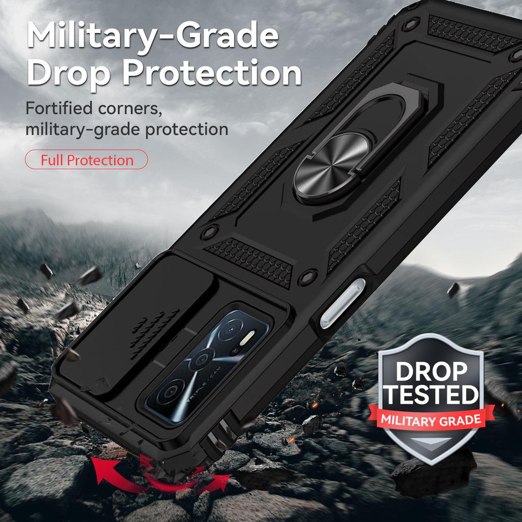 Для Oppo A16/Oppo A16s/Oppo A54s/Oppo A54 (4G)/Оппо А55 (4G)/Oppo A55 5G Бронированный чехол для телефона Защита объектива камеры Металлическое кольцо-подставка Противоударный чехол