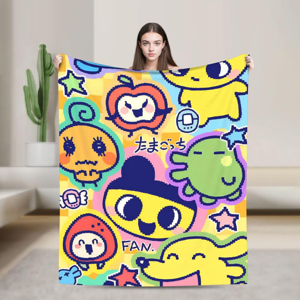 Japanese Cartoon Tamagotchis Blanket Cover Flannel Lightweight Thin Throw Blanket for Airplane Travel Bedspread