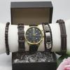 Набор из 5 предметов, мужские роскошные часы, кварцевые часы, ударопрочные кожаные ремешки, часы с хронографом, спортивные мужские часы, в комплекте коробка с браслетом