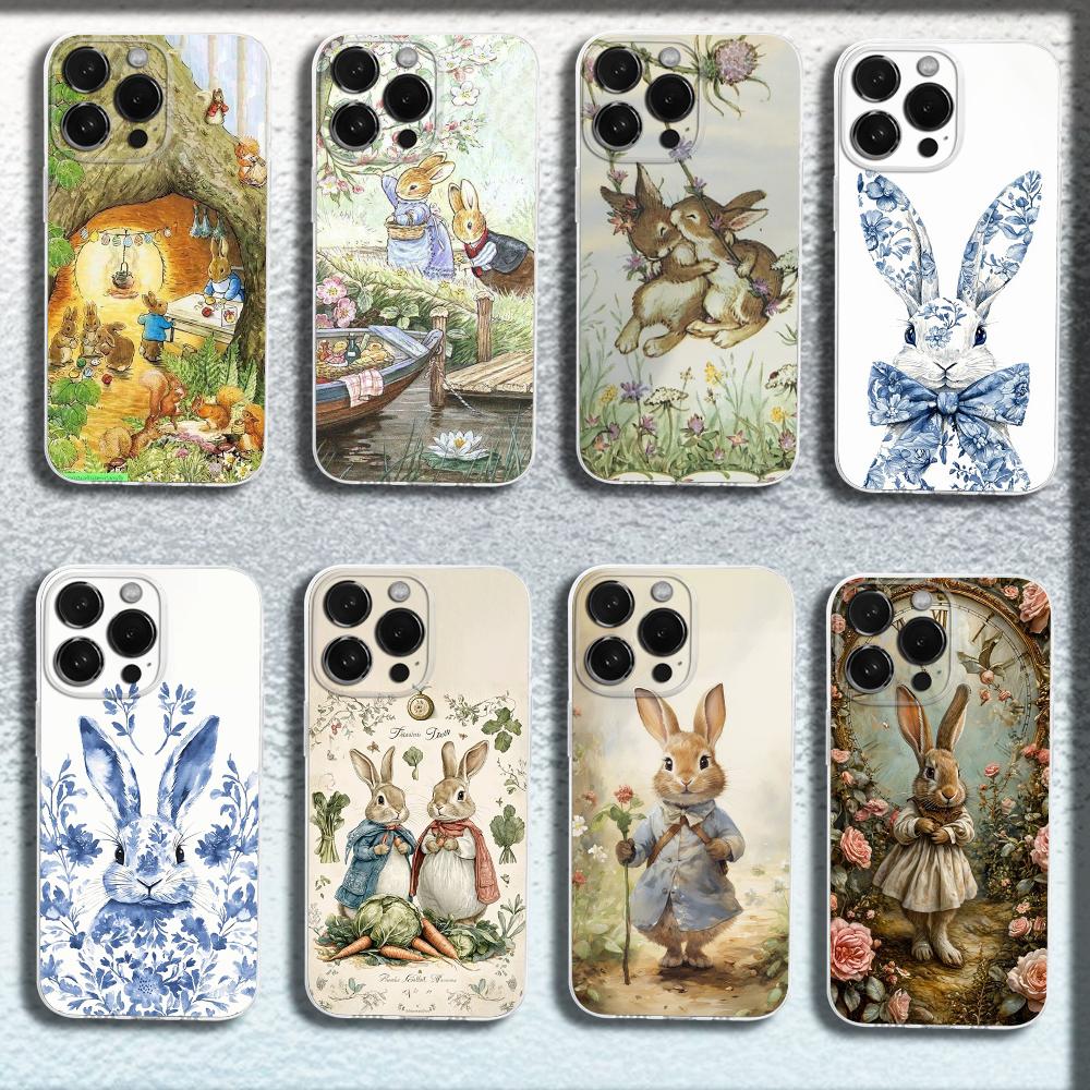 Cute P-Peter Rabbit Phone Case For iPhone 16,15,14,13,12,11 Plus,Pro,Max,XR,XS,X,Plus,SE,Mini Transparent Soft Cover