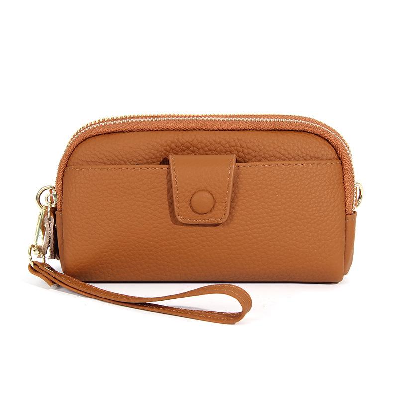 Кошелек из натуральной кожи с двойной молнией из коровьей кожи с цепочкой для мобильного телефона - женская длинная сумка