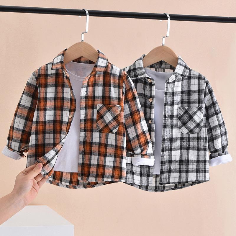 Boys' Long-Sleeve Plaid Shirts - Spring/Autumn: Casual Cardigans & Western-Style Tops for Kids