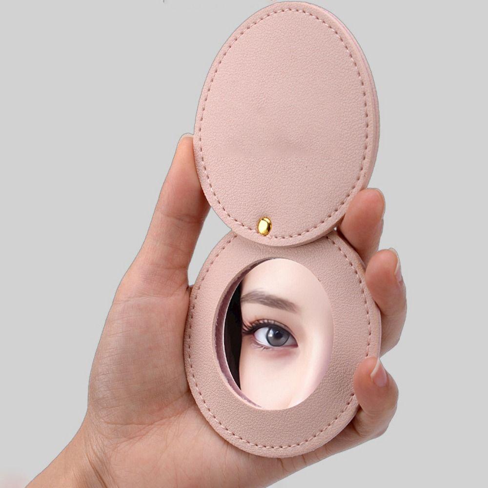 360 Degree Rotation Round Beauty Mirror Round Folding Pocket Mirror Leather Rotating Mirror  Gift