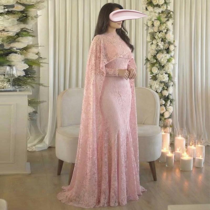 Женское кружевное макси-платье-русалка с длинным рукавом, однотонное коричневое, элегантное вечернее платье