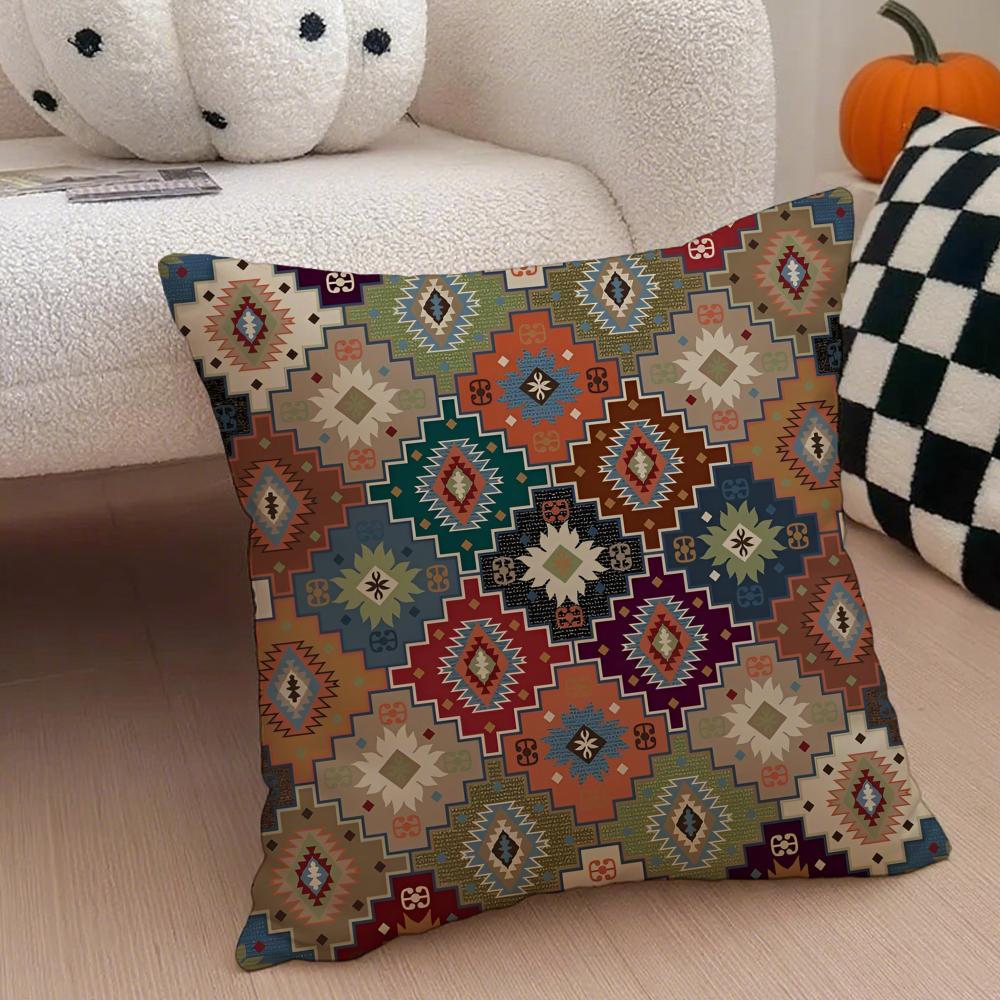Vintage Turkish Kilim Navaho Tribal Textile Art Cushion Cover Throw Pillow Cover Hidden Button Durable Polyester Chair Cushion