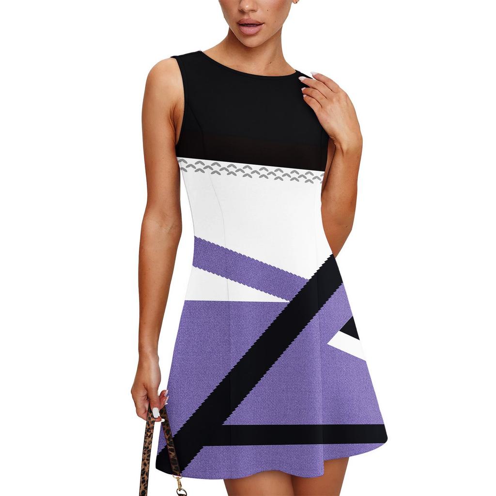 Women's Fashionable Casual Printed Sleeveless Round Neck Dress Sleeveless Round Neck Dress