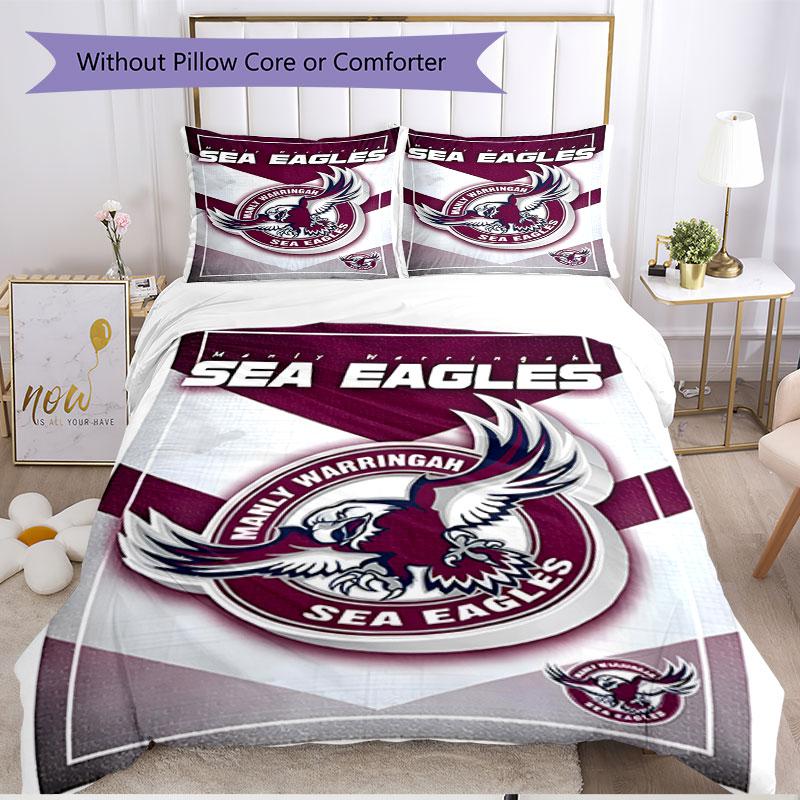 3pcs Duvet Cover Set (1*Duvet Cover + 2*Pillowcase, Without Core), Manly Warringah Sea Eagles Print Soft All‑Season Bedding Set, Home Bedroom Decor Gi