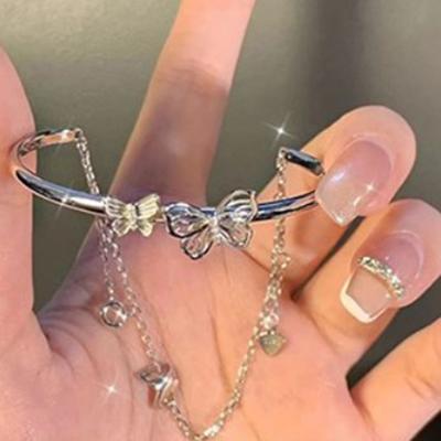 Женский браслет-цепочка с кисточкой Декор Половина браслета Открытие Регулируемая подвеска-бабочка Сплошной цвет Нержавеющая полированная Изысканный женский браслет на запястье