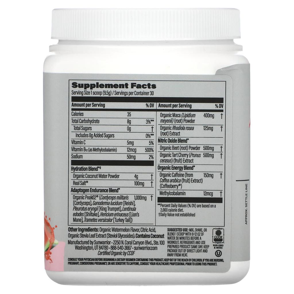 Sunwarrior Sports, Active Energy Pre-Workout Supplement, Watermelon Wave, 10 Oz (285 G)