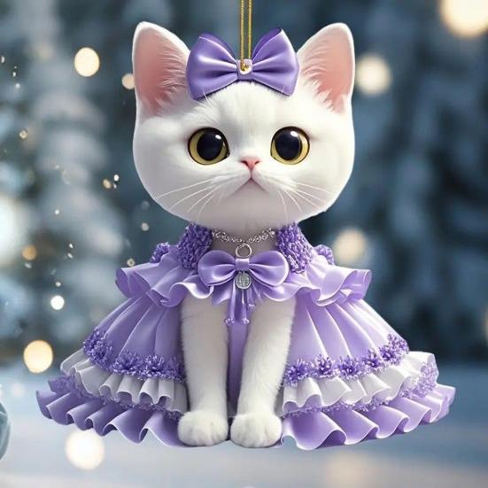 Yousheng 2Pcs Cute Cat Purple Pendant Car Rear View Mirror Charm Acrylic Cat Hanging Decorations for Auto Interior Window Bag