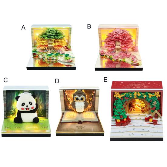 3D Time Piece Calendar Carved Tree Memo Pad 2026 Desk Calendar with LED Light Tear-off Decorative Panda Calendar Christmas Gift for Colleague Friend